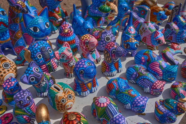 colorful traditional Mexican toys and piggy banks from Queretaro, no people