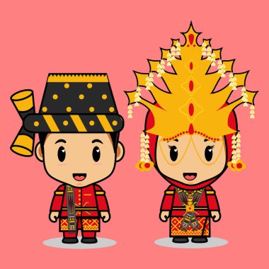 Kuzey Sumatra geleneksel düğün kıyafetleri ya da geleneksel etkinlikler için, Endonezya 'dan, düğün davetiyeleri ve internetteki maskotlar için harika.