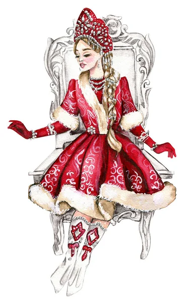 Navidad Acuarela Rusa Nieve Doncella — Archivo Imágenes Vectoriales