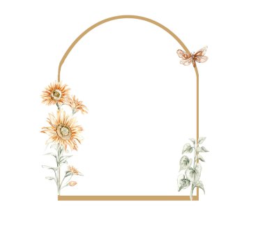 Suluboya çerçeveleri sonbahar bileşimi kuru yapraklar