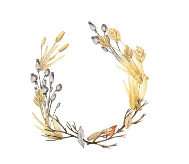 Suluboya çerçeveleri sonbahar bileşimi kuru yapraklar