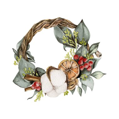 Suluboya Cristmas pamuk çelengi, ev, çiçekler, böğürtlen, lamba, kliparr, set