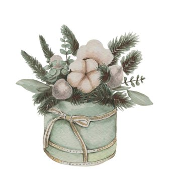 Suluboya Cristmas pamuk çelengi, ev, çiçekler, böğürtlen, lamba, kliparr, set