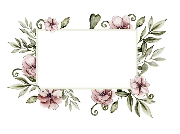Watercolor Romantic Vintage Flower Frames Composition — 图库照片