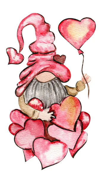 Gnomes Aquarelle Amour Pour Saint Valentin — Photo