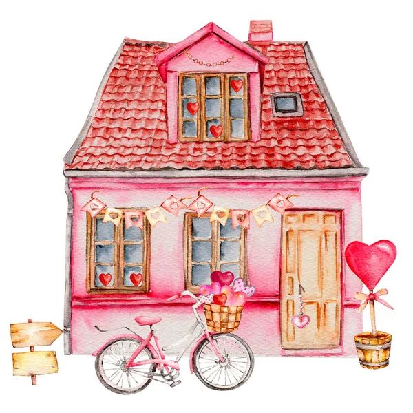 バレンタイン お菓子 チューリップ ハート バルーン用の水彩ピンクセット — ストックベクタ