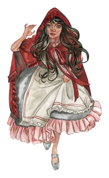 Illusztrációk Könyv Little Red Riding Hood Vadász Nagymama Farkas Kosár — Stock Fotó