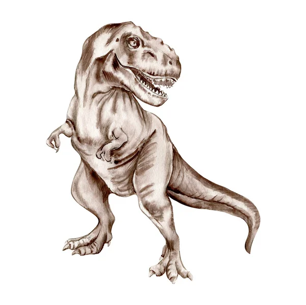 Akwarela Tropikalny Dinozaur Ręcznie Malowane Słodkie Dinozaury Dino Ilustracja Projektowania — Wektor stockowy