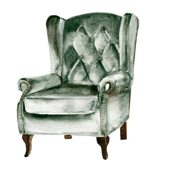 Fauteuil Watecolor Vieux Velours Vert — Image vectorielle