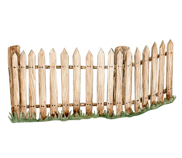 Hand Drawn Wooden Fence Grass — Image vectorielle