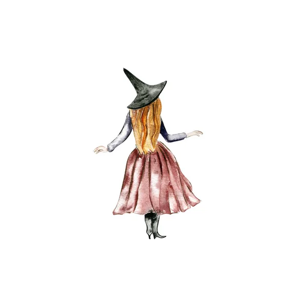 Hand Drawn Girl Witch Costume — Stock vektor