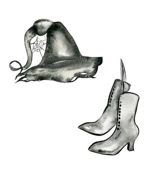 Witch Black Hat Boots — Stockový vektor