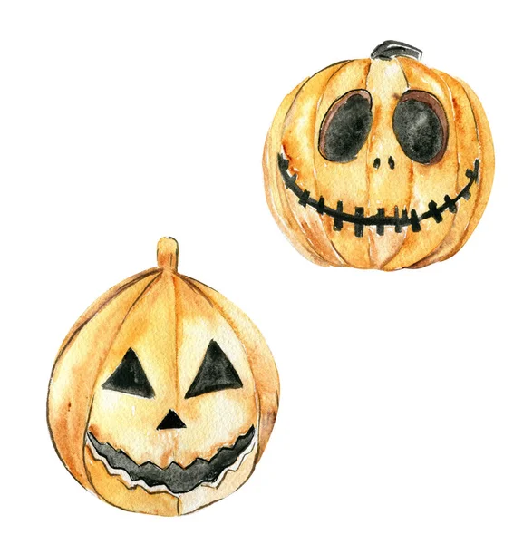 Hand Drawn Scary Halloween Pumpkins — Stockvector