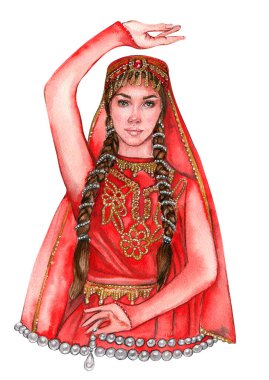 Hand drawn girl in national Azerbaijan dress