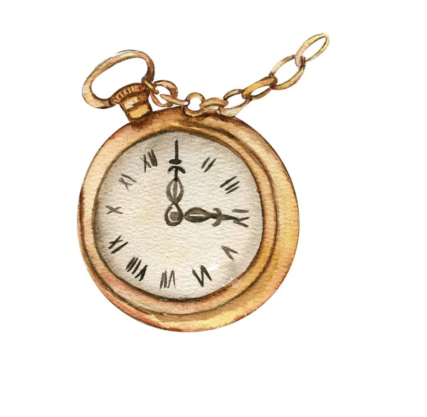 Mano Dibujado Reloj Bolsillo Oro Con Cadena — Archivo Imágenes Vectoriales