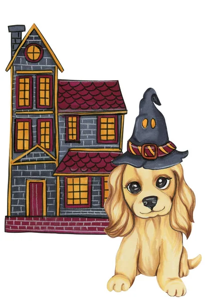 Mignon Animal Composition Halloween Dessiné Main — Image vectorielle