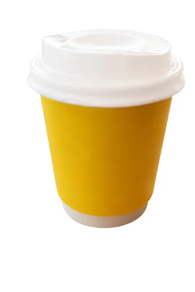 黄色の紙コップの願いホットまたは暖かい飲み物のためのコピースペース — ストック写真