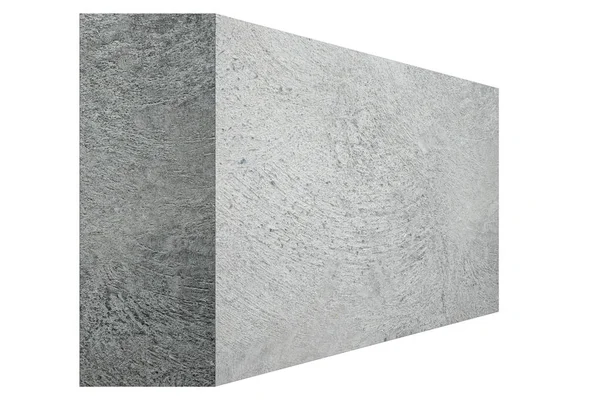 Beyaz arkaplanda izole edilmiş 3B ya da yan görünüm beton duvar.