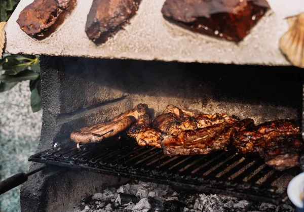 South American Style Barbecue Different Cuts Veal Blood Sausage — ストック写真