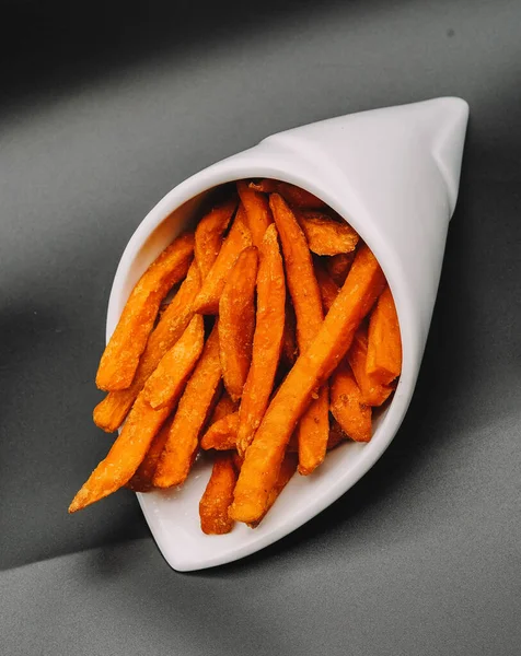 Cone Sweet Potatoes Chips Eat Dip Sauce — Foto de Stock