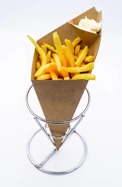 Cone Sweet Potatoes Chips Eat Dip Sauce — Foto de Stock