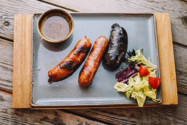 Table Chorizos Spanish Blood Sausages Restaurant — Stock Photo, Image