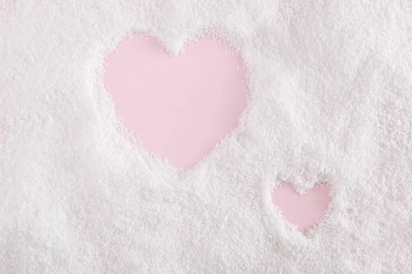 Hart Vormen Wit Poeder Roze Achtergrond Minimaal Symbool Van Liefde — Stockfoto