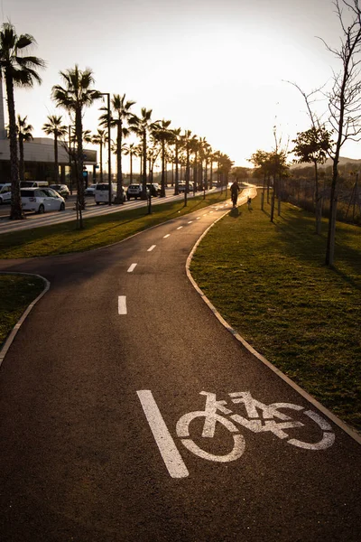 Bisiklet Yolu Şehirde Yeni Bisiklet Yolu Bisiklet Yolları Sitges Spanya — Stok fotoğraf