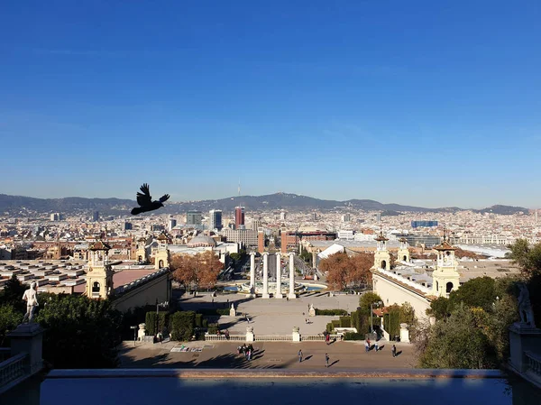 Panoramautsikt Från Montjuic Barcelona Stad Plaza Espana Solig Dag Blå — Stockfoto