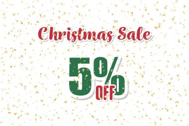 Inscription christmas 5 sale off on a white background with confetti. Price labele sale promotion market discount percent. special store