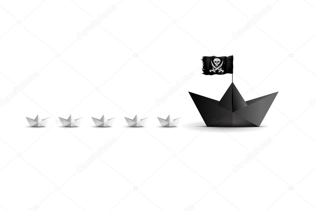 Pirate boat copyright intellectual property metaphor concept. banner copyright