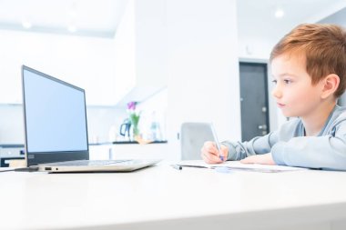 Distance school education homework learning. studying laptop