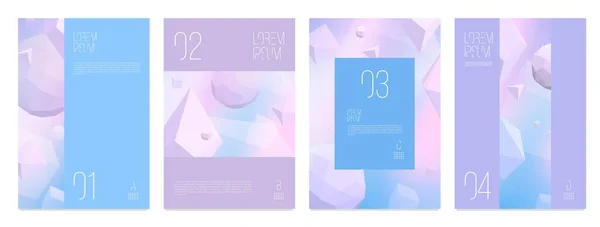 Abstract Blue Isometric Posters Set Trendy Purple Color Geometric Shapes — Stockvektor