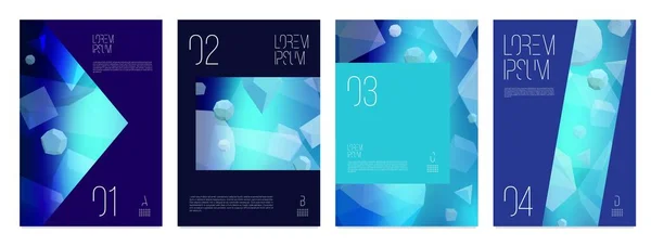 Abstract Blue Isometric Posters Set Trendy Purple Color Geometric Shapes — Stockvector