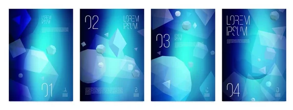 Abstract Blue Isometric Posters Set Trendy Purple Color Geometric Shapes — Stockvector