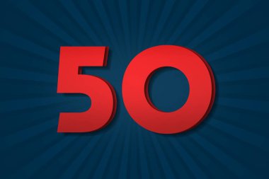 50 fifty Number count template poster design background label. letter 3d