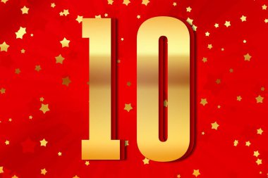 10 ten Gold number count template poster design background. abstract element