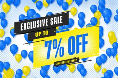 7 seven Percent off sale discount shopping banner balloon background. fashion poster