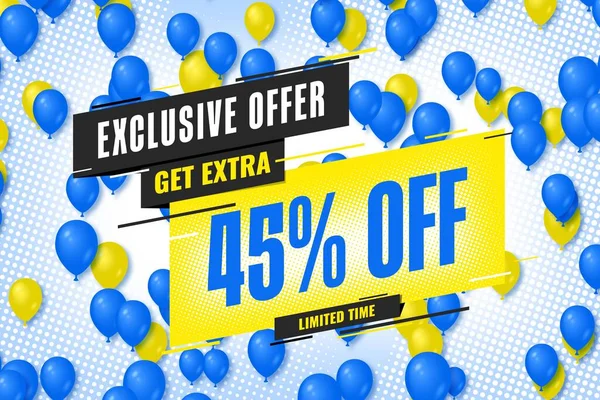 45 forty-five Percent off sale discount shopping banner balloon background. price