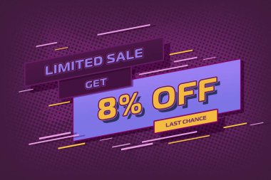 8 eight Percent off super sale shopping halftone banner background. price offer