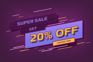 20 twenty Percent off super sale shopping halftone banner background. percent coupon