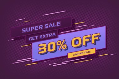 30 thirty Percent off super sale shopping halftone banner background. poster shop