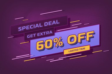 60 sixty Percent off super sale shopping halftone banner background. price