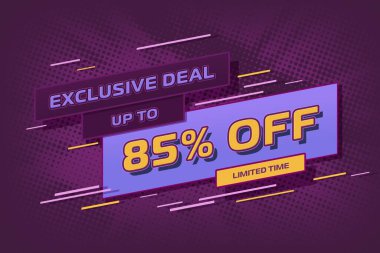 85 eighty-five Percent off super sale shopping halftone banner background. shop promotion