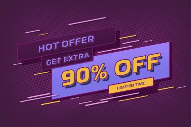 90 ninety Percent off super sale shopping halftone banner background. promotion coupon