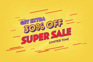 30 thirty Percent off super sale shopping halftone banner background design. discount percent