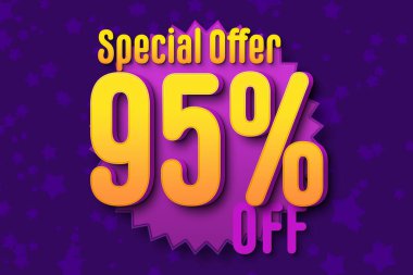 95 ninety-five Percent off super sale black friday shopping halftone banner background. coupon frame