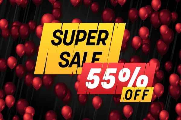 55 fifty-five Percent off sale discount shopping banner balloon red. promotion business