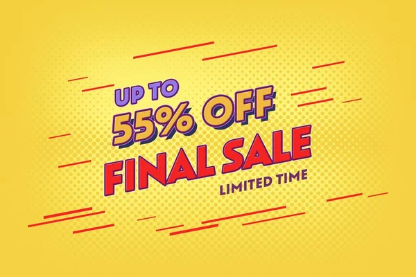 55 fifty-five Percent off super sale shopping halftone banner background design. final sale discount