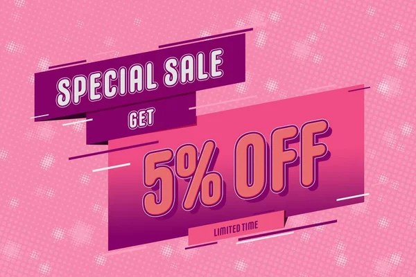 Five Percent Super Sale Shopping Halftone Pink Banner Background Design — Stockfoto